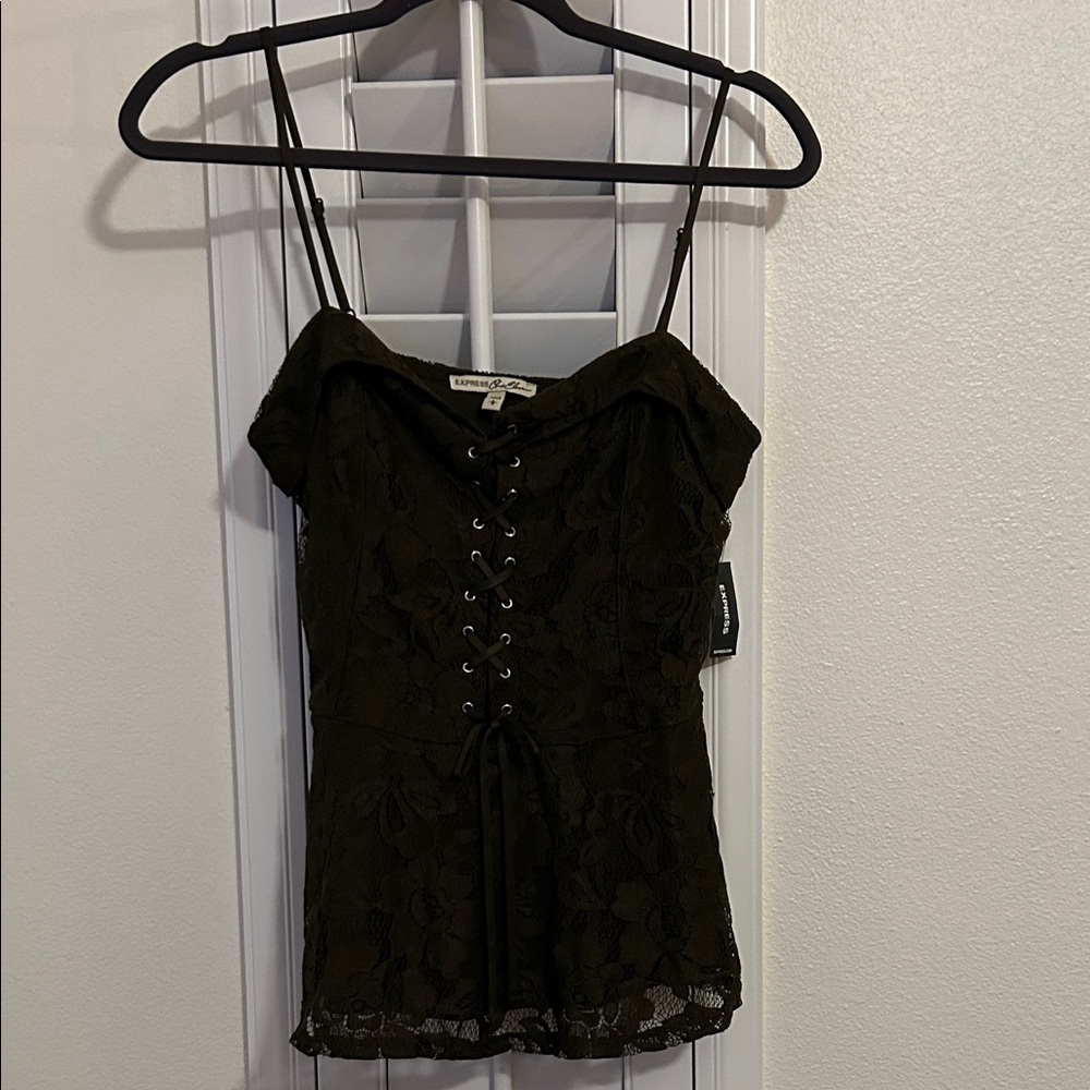 NWT Express Dark Green Lace-Up Camisole
